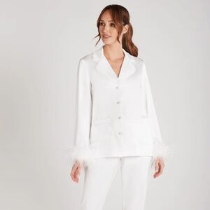 NADINE MERABI White Feather Trim Pajama Set